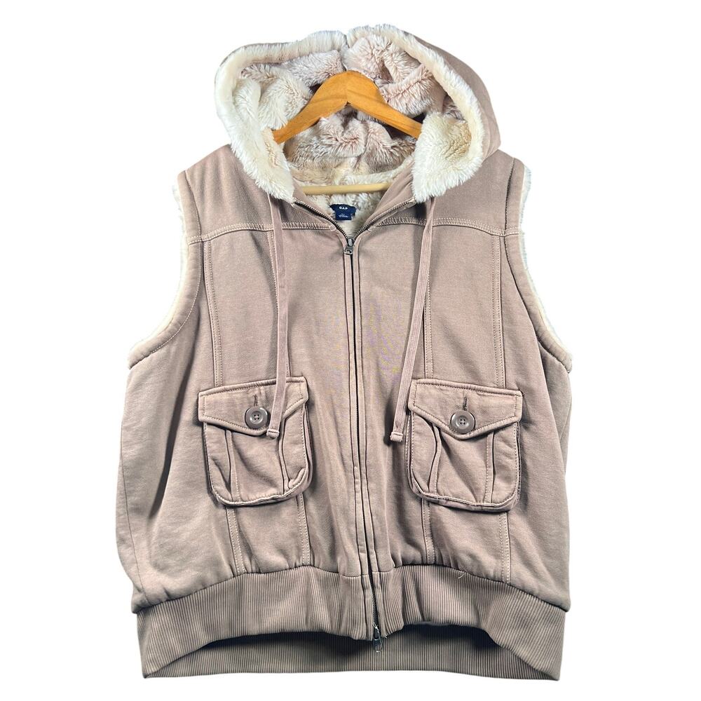 GAP Hooded Faux Fur Sherpa lined Vest size XL